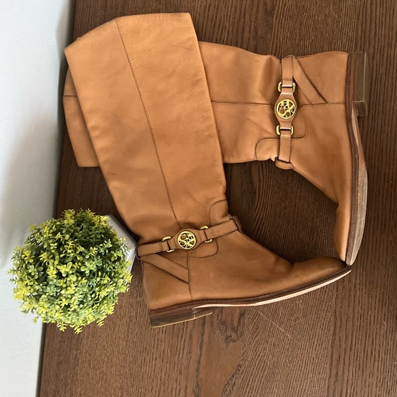 Coach Shoes - Coach Leather Calf Height Riding Boot - Size 6.5 Brown with Gold Detailing